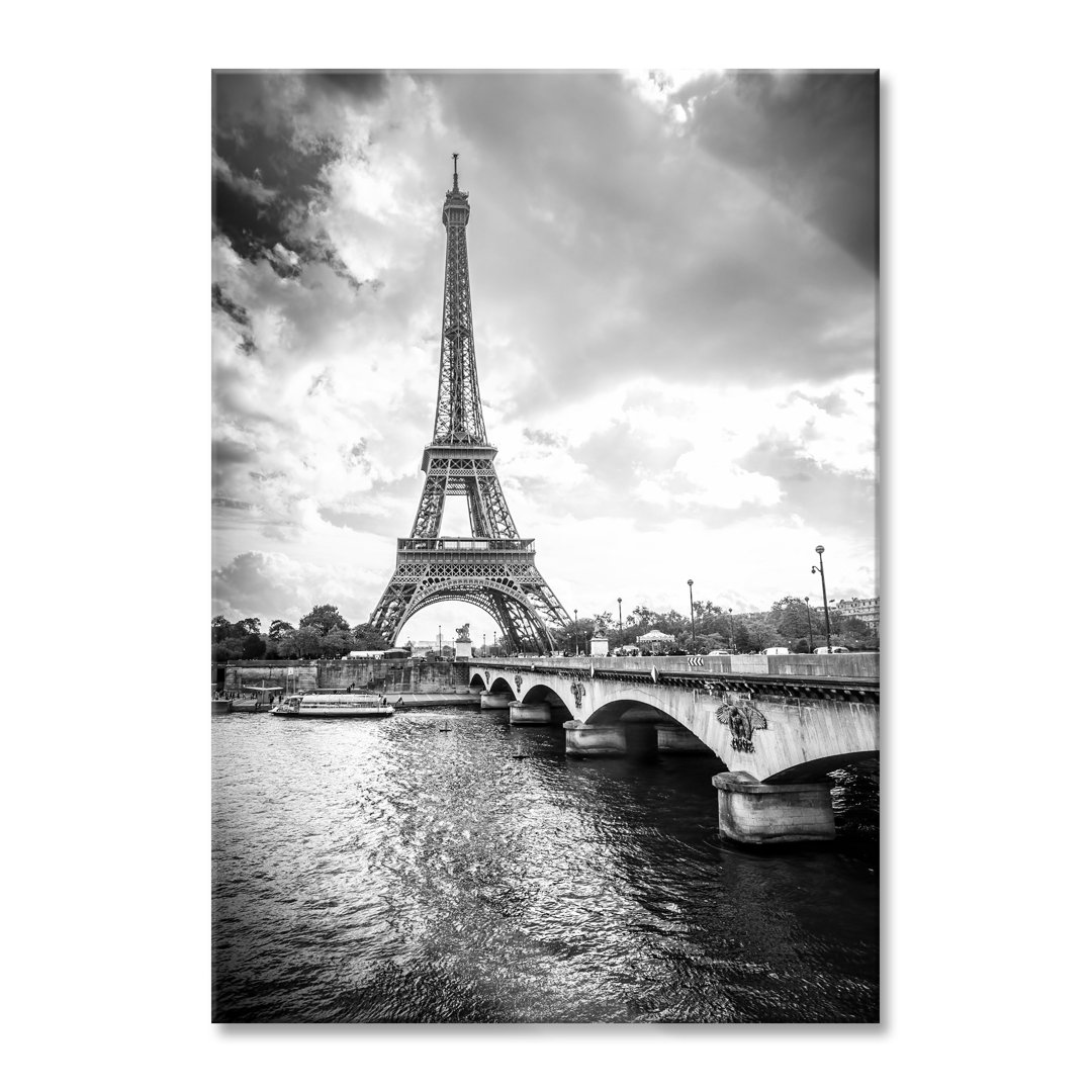 Glasbild | Wandbild Auf Echtglas | Eiffelturm In Paris Kunst B&W LFy12576