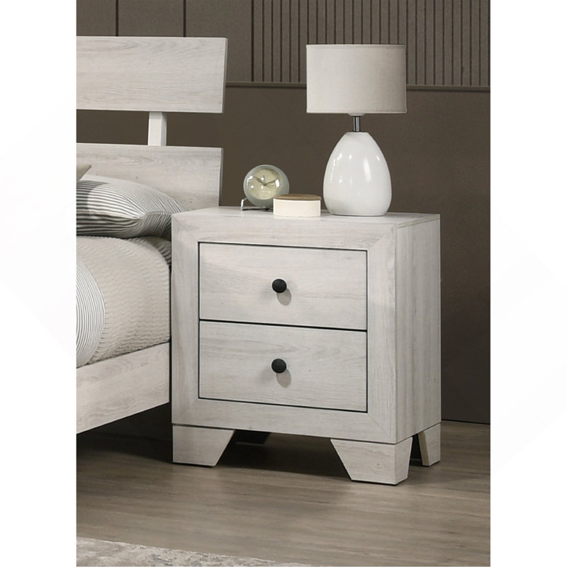 1pc Rustic Two Drawers Storage Nightstand White Wash Finish Wooden Bedroom Furniture