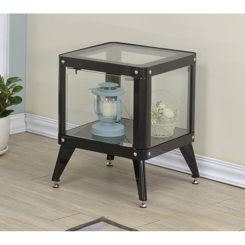 Swartz Glass Top End Table, Black