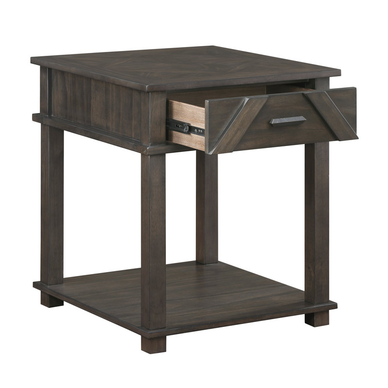Table de bout traditionnelle rustique avec rangement en bois brun durable pour salon 1 pièce