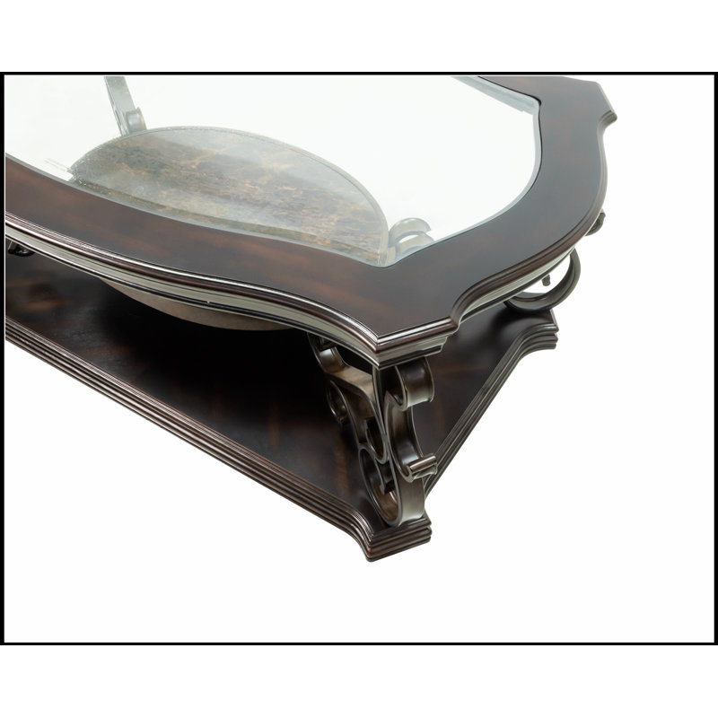 Table basse polyvalente à plateau en verre avec tablette centrale, parfaite pour un décor moderne et rustique, utilisation multifonctionnelle