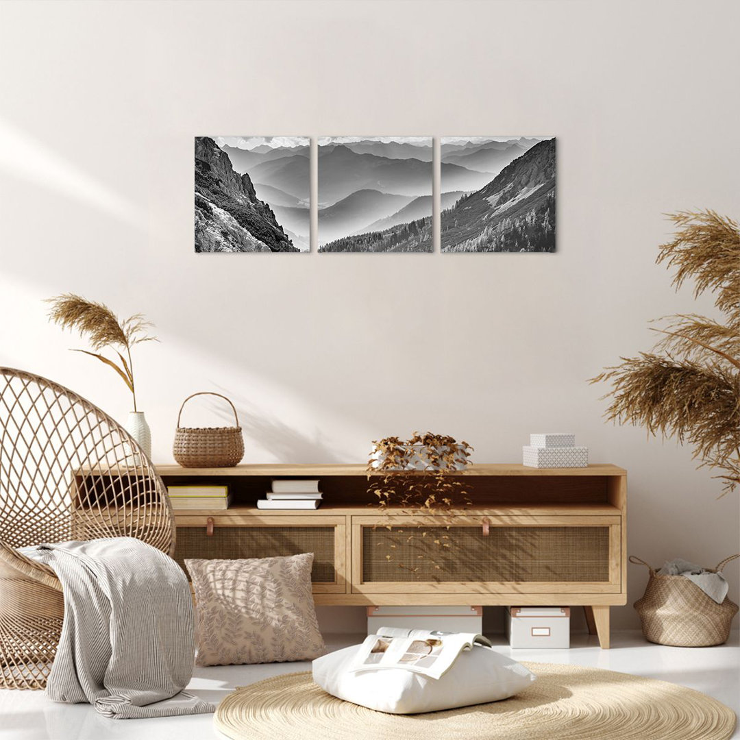 3-tlg. Leinwandbilder-Set Black and White Landscape Mountains