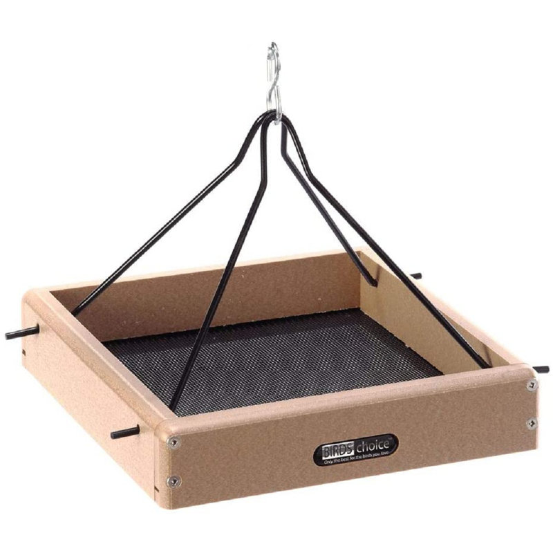 Beige Recycled Plastic Hanging Platform Bird Feeder with Metal Rods