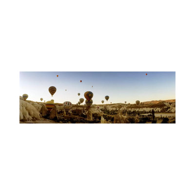 Hot Air Balloons Over Landscape At Sunrise, Cappadocia, Central Anatolia Region, Turkey #4 - Wrapped Canvas Panoramic Print