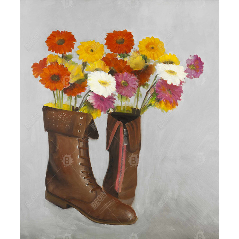 Boots with Daisies Flowers - Rustic Bedroom Canvas Decor