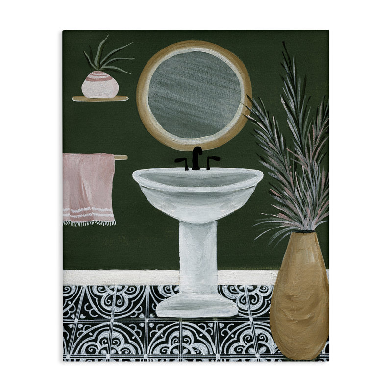 Art mural chic sur toile de salle de bain verte par Yvette St. Amant, H 20 po x l 16 po