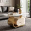 Table basse ovale moderne de 39,4 po avec rangement, plateau en pierre frittée et roulettes verrouillables-1499396268