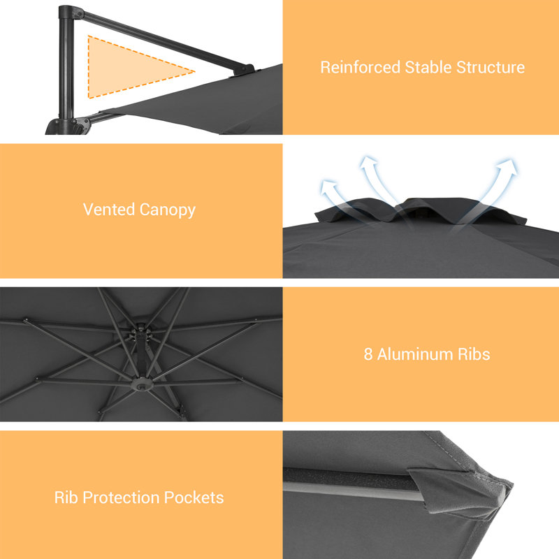 Parasol en porte-à-faux 132 po Rocelyn, Gris anthracite