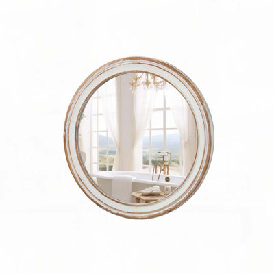 Wooden Farmhouse Round Wall Mirror