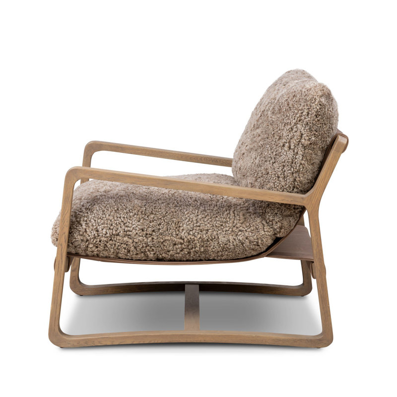 Goldberg 30" W Armchair, Taupe Genuine Shearling, Drifted Oak