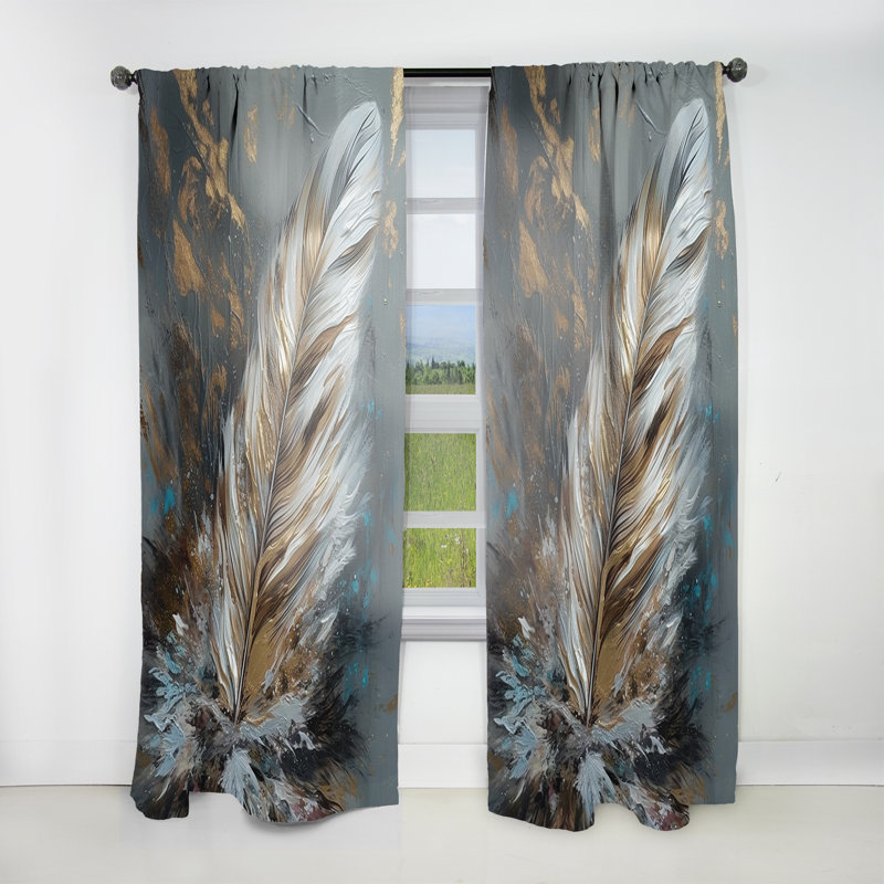 Madalynn - Gold Feather Wanderlust III - Modern Curtain - Velvet Room Darkening - 1 panel, 52" W x 90" L