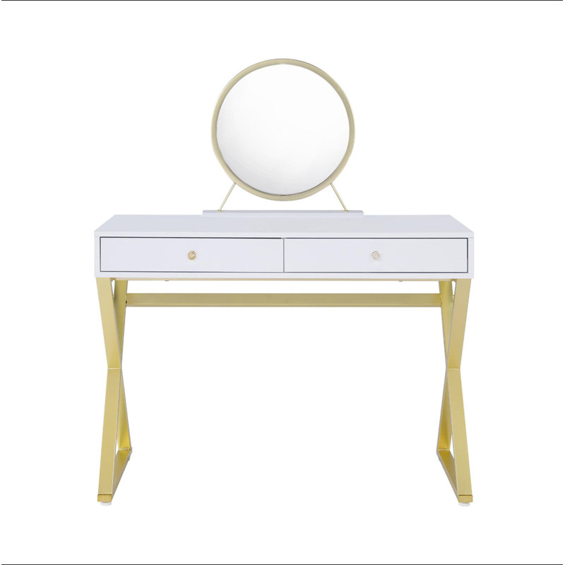 Bureau de coiffeuse rectangulaire avec miroir et plateau à bijoux