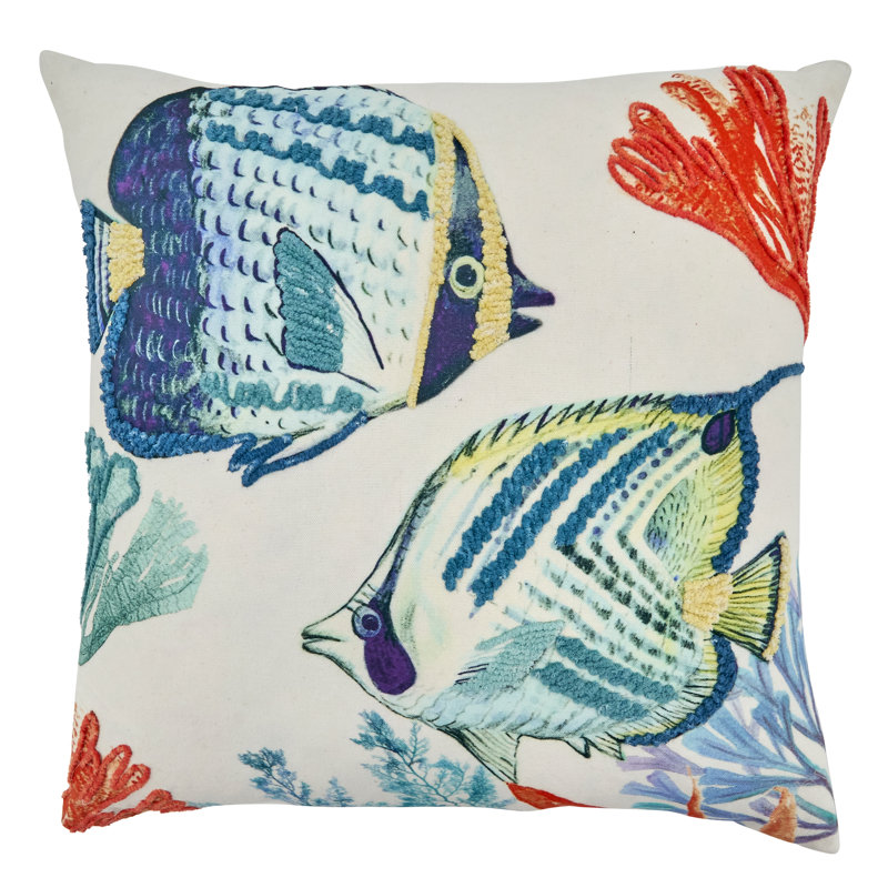 Enchantment Sea Collection Embroidered Cotton Throw Pillow, Polyester/Polyfill/Polyfill