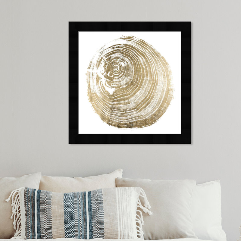«Gold Abstract Tree Iii» par Oliver Gal - reproduction, Cadre noir, H 14 po x l 14 po