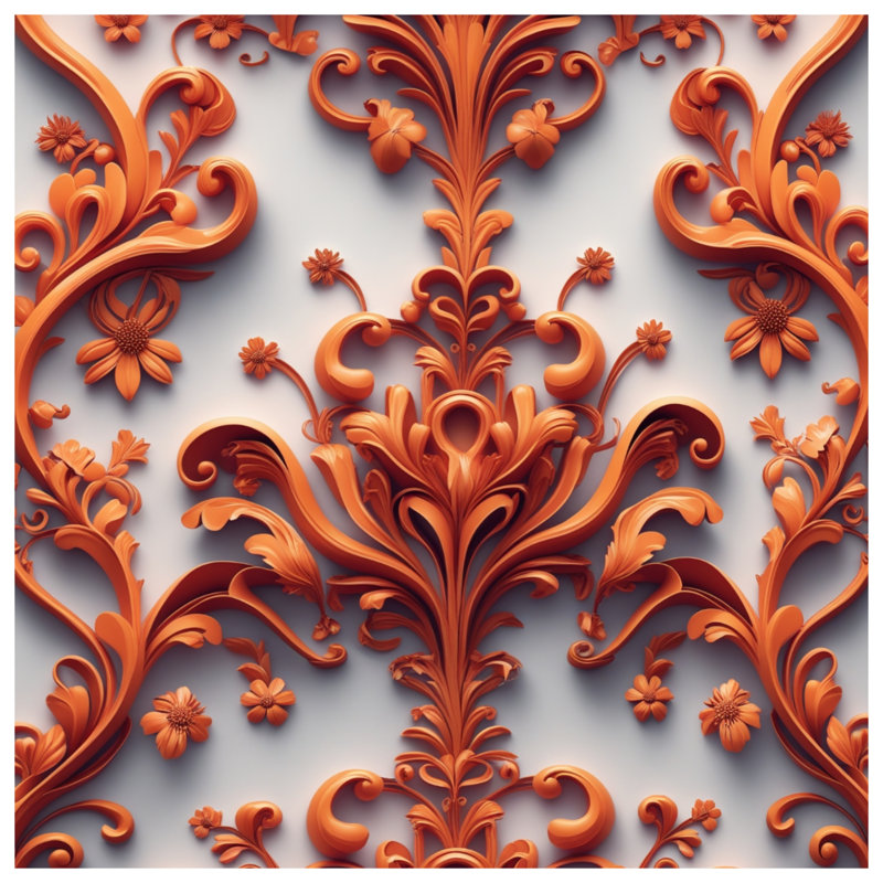 Ornate Orange Floral Quilted Thin Bedspread, Full / Double