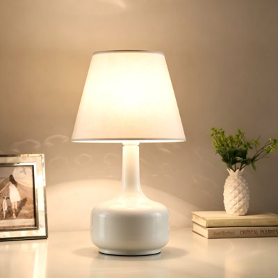 17.25" Tall Mid-Century Modern Touch Control Table Lamp, Cheru Powder White Metal Desk Lamp with Textured Bell Shade - 3-Way Dimmable Touch Lamp for Bedroom Living Room Office