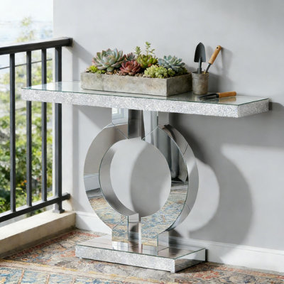 Console Table  43 x 11 x 31 Inch (Acrylic/Engineered Wood/Glass) - Silver  1 Piece