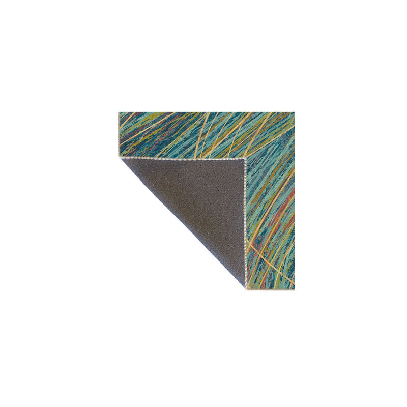 Green Striped Patterned Woven Base Washable Rug, Runner 2'6" x 9'10" Rug Pad Included