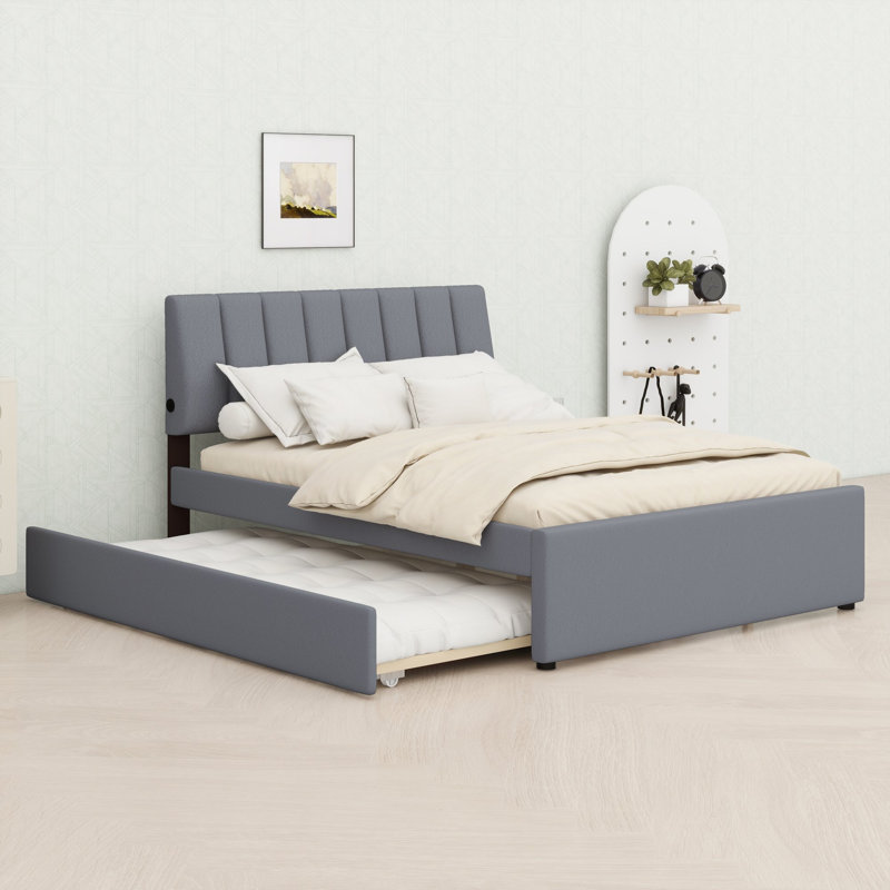 Lit plateforme avec lit gigogne et éclairage DEL, Double, Gris
