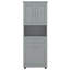 Armoire de buanderie avec panier à linge inclinable et tiroir, armoire de rangement haute en bois avec portes et tablettes réglables, autoportante-1010618223