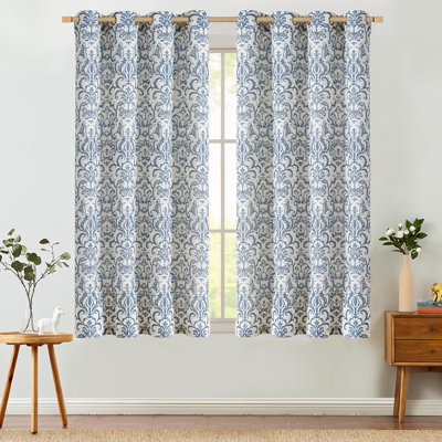 Grommet Vintage Damask Patterned Linen Curtains for Bedroom Vintage Curtains