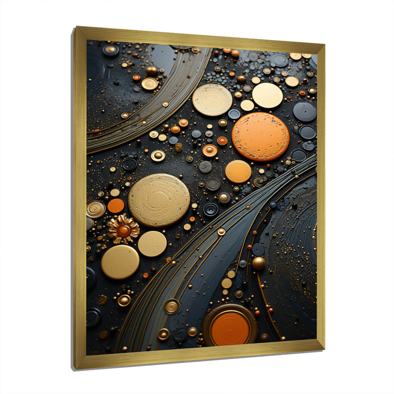 Impression sur toile «Gold Grey Industrial Elegance III - Abstract Collages», Encadrement doré, H 40 po x l 30 po x P 1,5 po