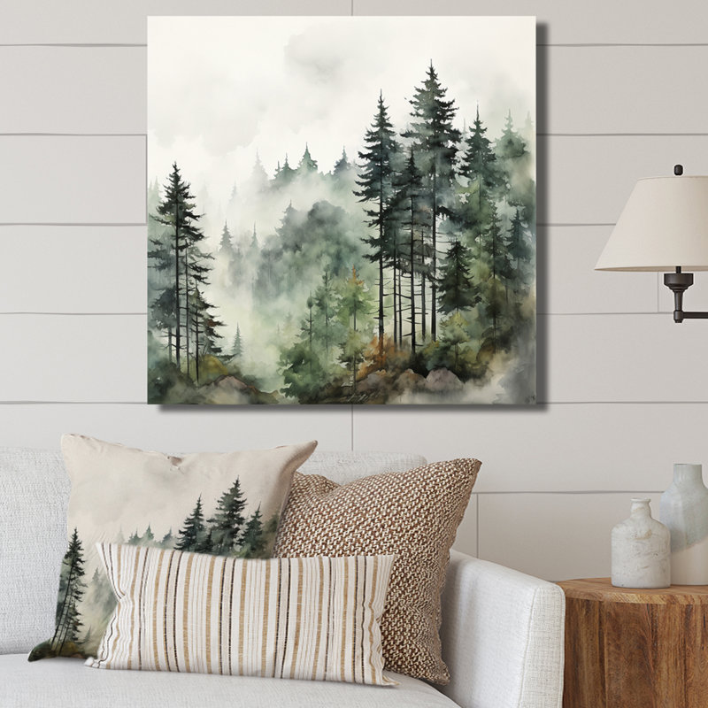 «Forest Pine Tree Misty Morning I», reproduction d'art sur toile, forêt pin, Sans cadre, H 24 po x l 24 po, Wrapped Canvas