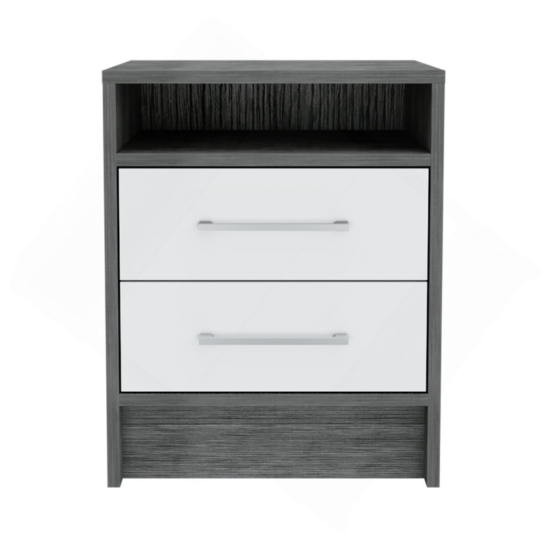 Eter Nightstand , End Table, Side Table Superior Top, Two Drawers -Smokey Oak / White, Oak/White