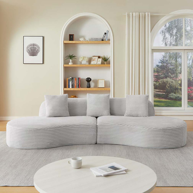 Canapé modulaire rembourré Corduroy, Gris clair