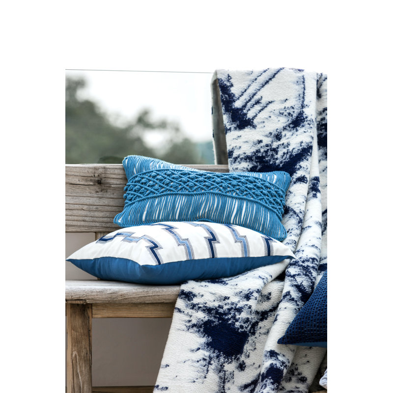 Housse et coussin de coussin décoratif brodé bleu / blanc 20 po x 20 po