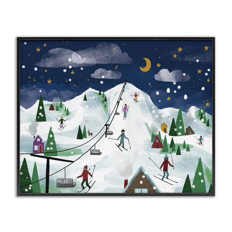 «Nighttime Ski Slopes», estampe numérique, conception de Loni Harris, H 11 po x l 14 po, Giclée encadrée noir minuit