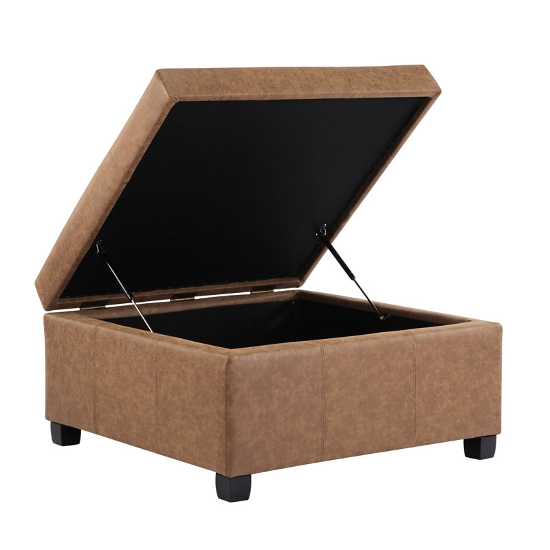 Repose-pieds carré de 35 po en similicuir avec repose-pieds relevable pour le salon, la chambre à coucher et la salle de repos - Banc rembourré avec rangement dissimulé