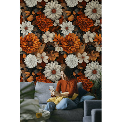 Autumn Floral Wallpaper Burnt Orange Peel And Stick Vintage Removable Wall Decor