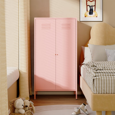 Metal Wardrobe Coat Cabinet With Adjustable Shelves And Hanging Rod,Storage Closet Locker For Bedroom,Kids Room,Office, Home, School,Almirah For Cloth by Ebern Designs