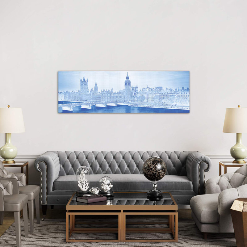 Arch Bridge Across A River, Westminster Bridge, Big Ben, Houses Of Parliament, Westminster, London, England - No Frame Panoramic Print on Canvas