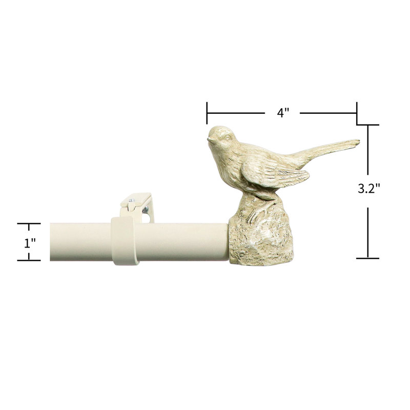 Country White Adjustable Metal Curtain Rod with Bird Finials