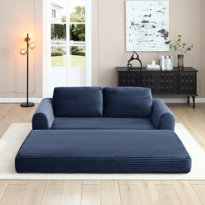 2-in-1 Folding Convertible Sofa Bed with Pull-Out Mechanism and Included Pillows for Living Room Comfort.