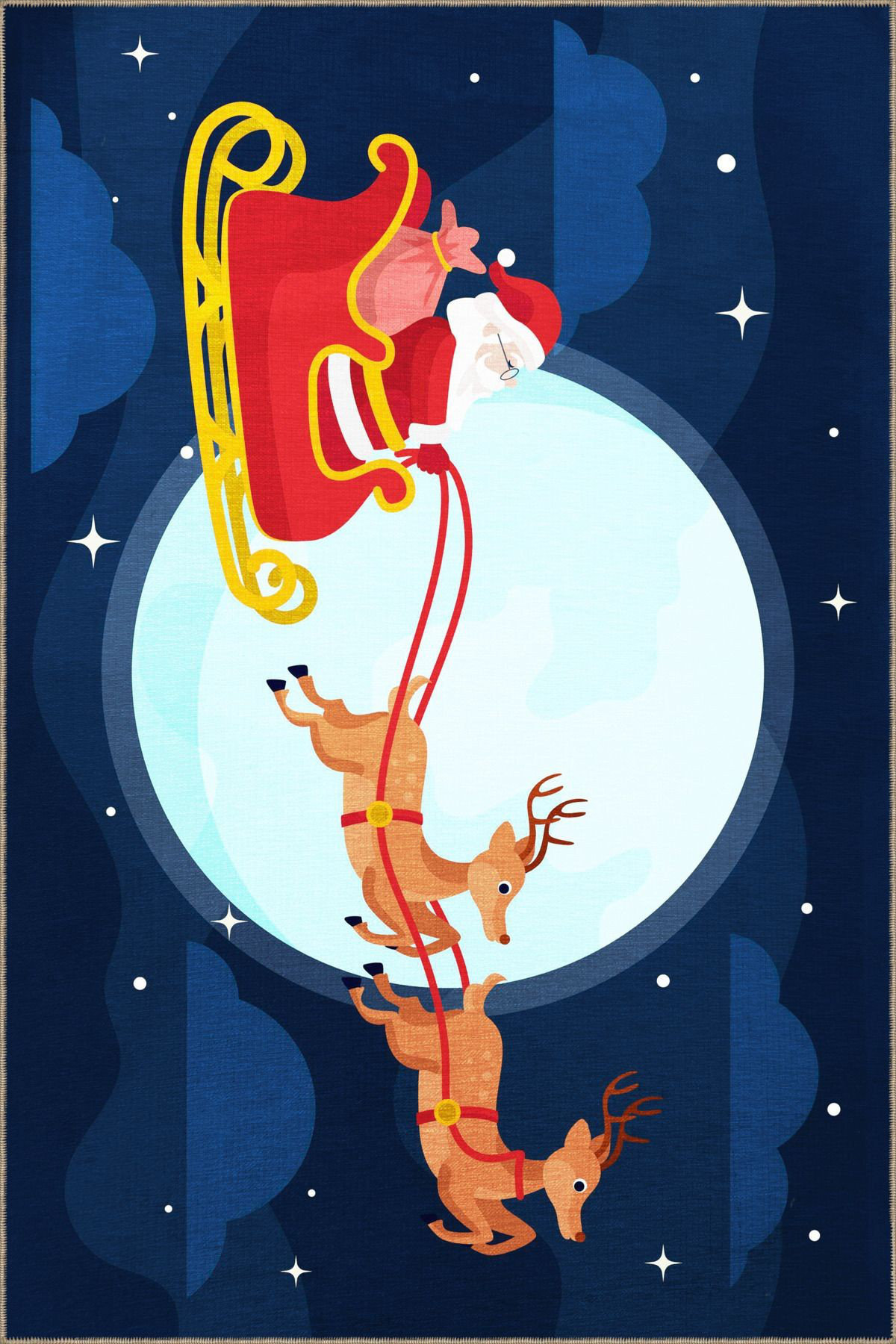 Hokku Designs Blue Christmas Santa Claus and Reindeer Pattern Creative ...