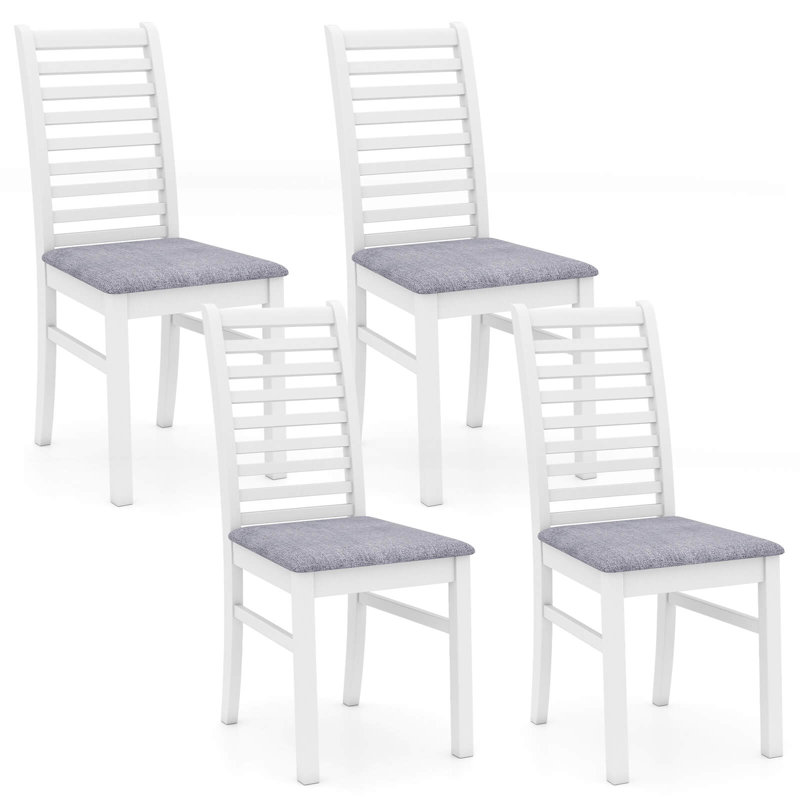 Chaise de cuisine moderne avec pieds en bois d'hévéa et dossier à lattes , 4, Gris, Blanc