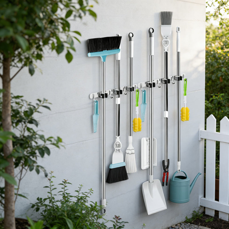 Organisateur de porte-balai mural et porte-vadrouille en acier inoxydable, paquet de 2, 3 supports et 4 crochets