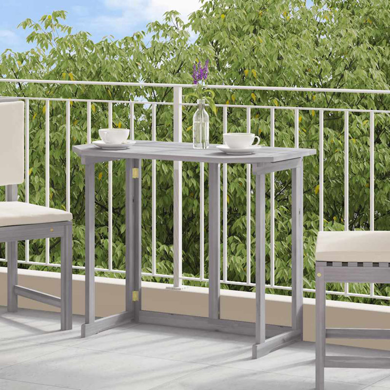 vidaXL Folding Dining Table, Rectangular Patio Table, Solid Acacia Wood Grey for 2 People with Umbrella Hole Compact Design for Garden and Patio 35.4"x19.7"x29.1"