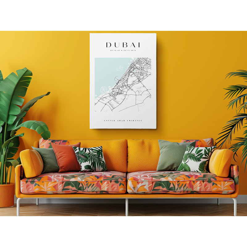 Dubai Map Print United Arab Emirates Canvas Print, 24" H x 16" W