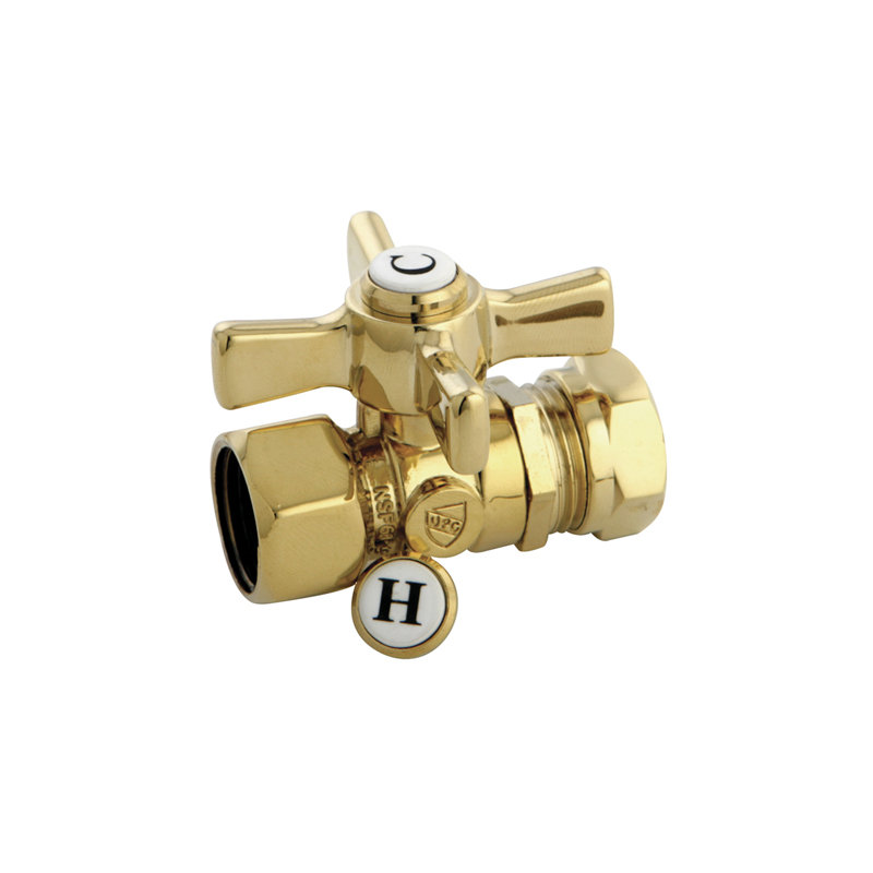 Kingston Brass Millennium 1/2-Inch FIP x 1/2 or 7/16-Inch Slip Joint Quarter-Turn Straight Stop Valve, Polished Brass