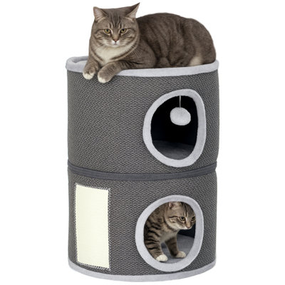 3-Storey Cat Condo Barrel Tree with 2 Hideaways; Scratching Board