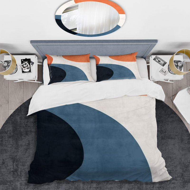 Ensemble de housse de couette minimaliste bleu et orange à motif bohème minimaliste 1, Housse de couette pour grand lit
