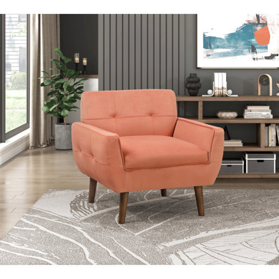 Siège contemporain orange, contenu à 100%, hauteur des pieds 8,5 po, poids de 47 lb, fauteuil de 1 pièce, pieds en bois massif, profondeur de siège de 22 po