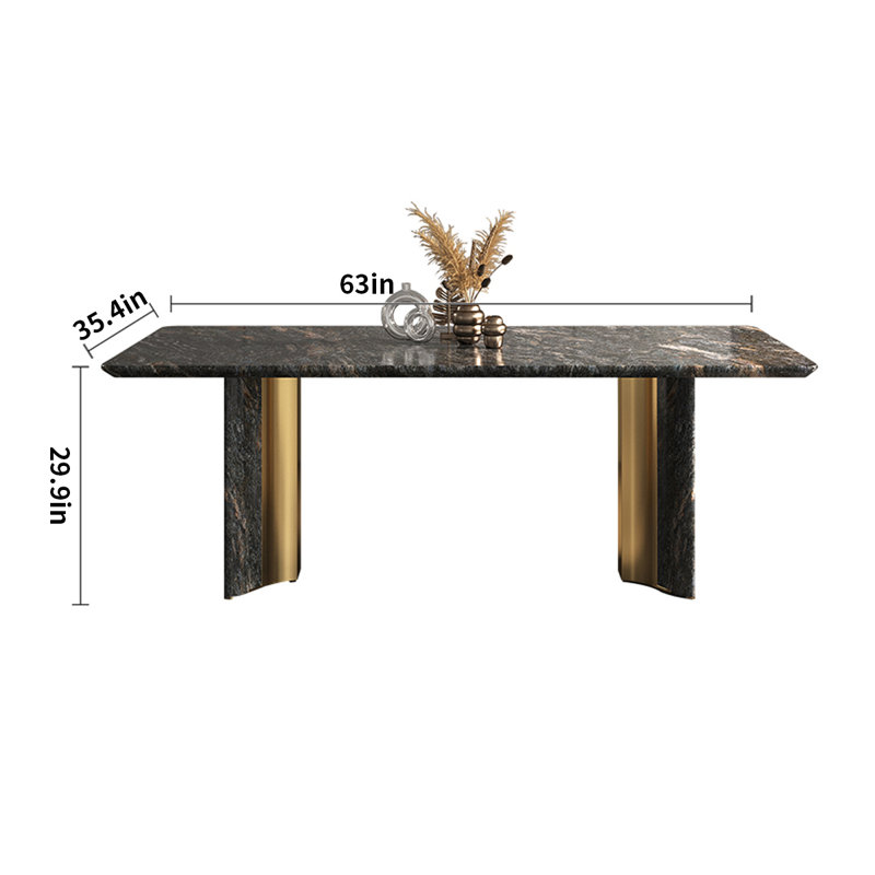 Elegant Rectangular Artificial Marble Dining Table, 29.9"H x 70.9"L x 35.4"W
