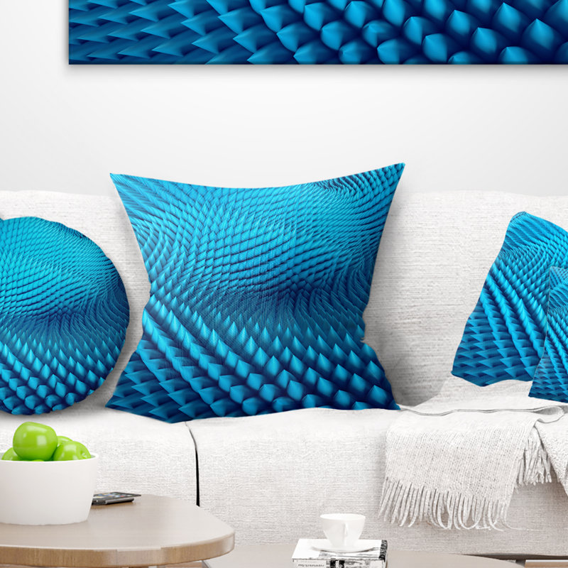 Abstrait bleu ondulé abstrait - Coussin décoratif imprimé abstrait, 18 po x 18 po, Carré