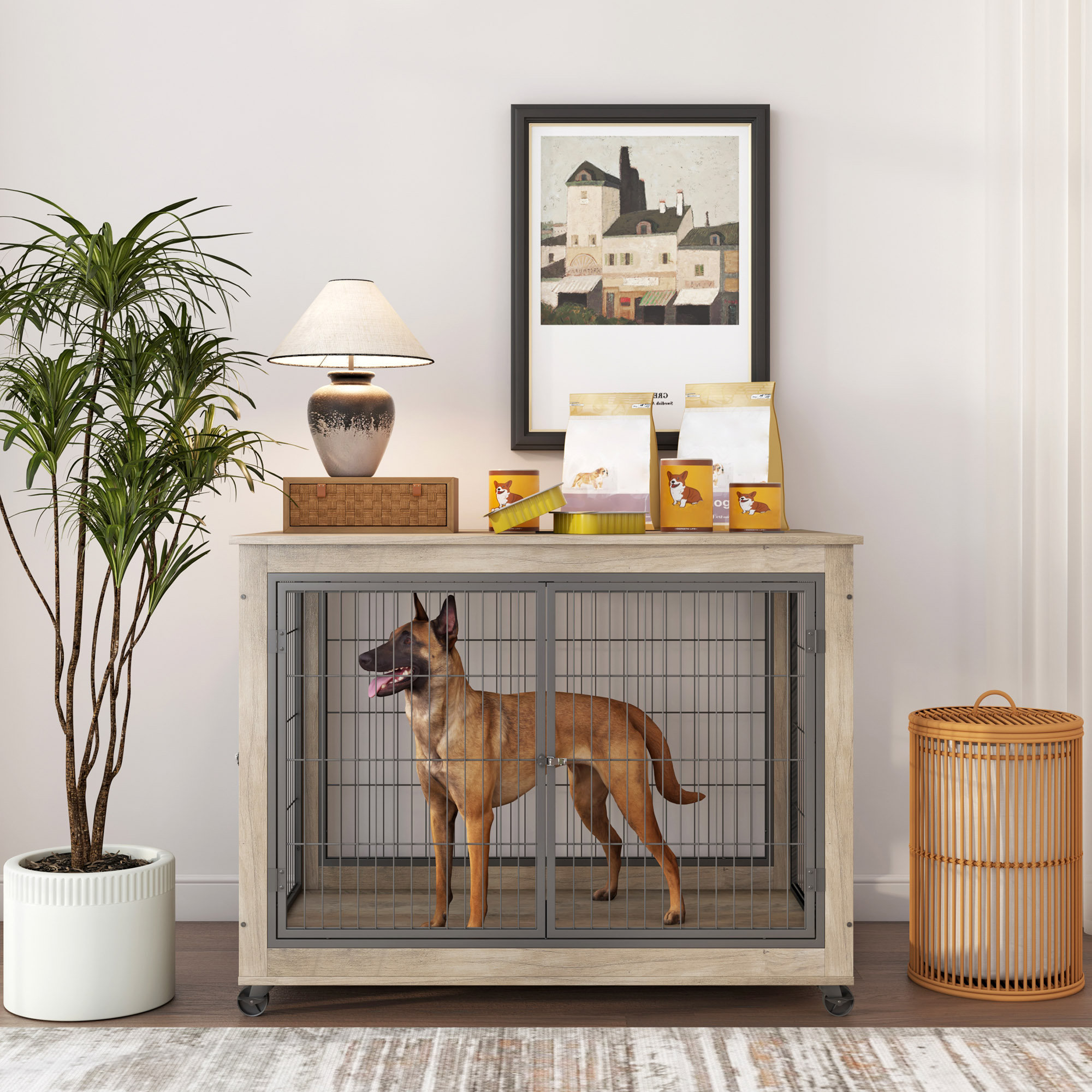 View of Tucker Murphy Pet™ Furniture Style Dog Crate Side Table on Wheels with ...