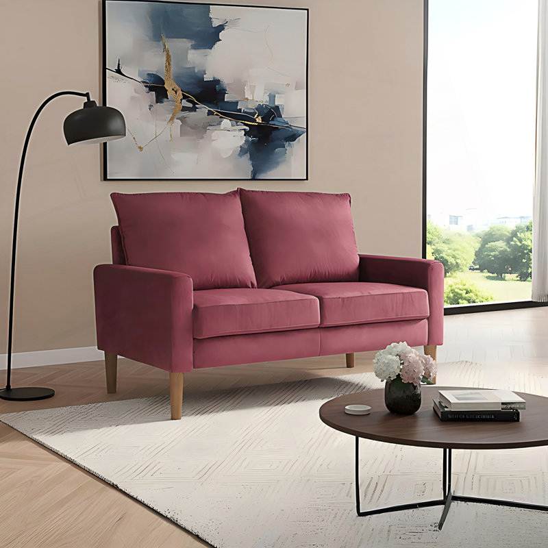 Canapé 2 places Modern Minimalist, Burgundy Velvet